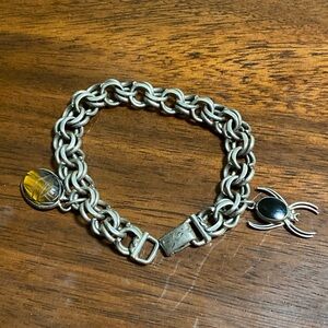 Vintage Sterling Silver Charm Bracelet With Spider Sterling Charm and stone